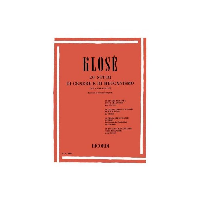 Klose 20 Studi di Genere e Meccanismo pe r Clarinetto main product photo