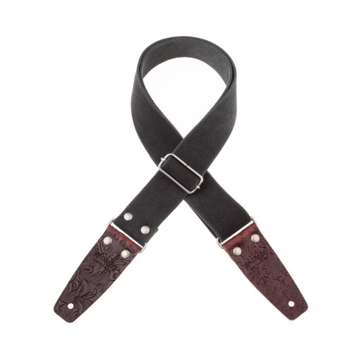 Tracolla chitarra Magrabo' SC Entry olded nero terminali embossed flores bdx fibbia argento ant 5 cm main product photo