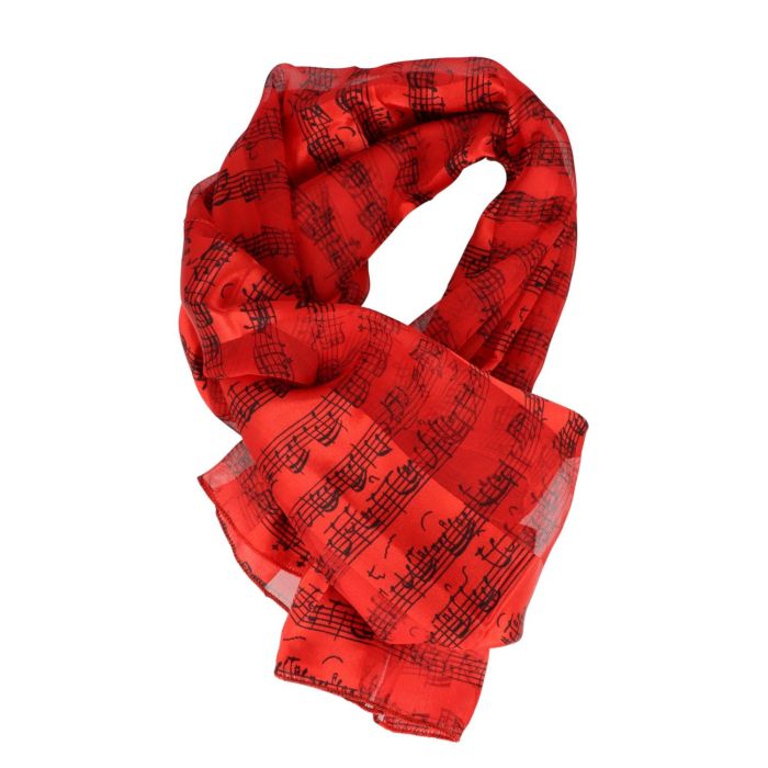 Foulard Musikboutique con note di Bach con strisce di raso Rossa 35x150cm main product photo