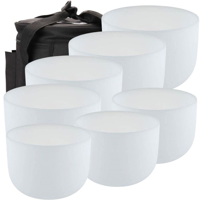 Set campane cristallo Energy chakra 432hz 7pz con custodie nere main product photo