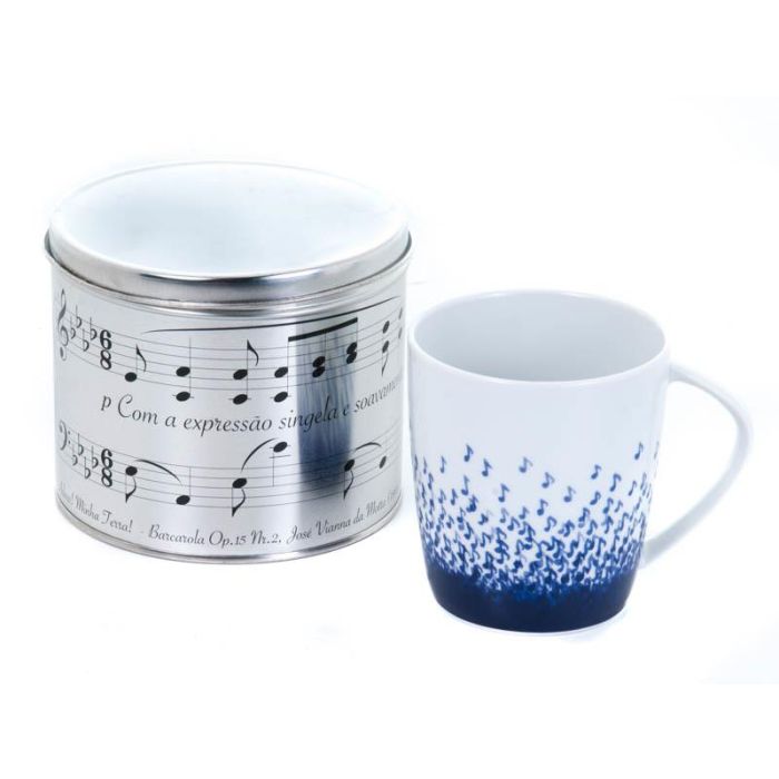 Tazza bianca e note blu con scatola in metallo MusicGift main product photo