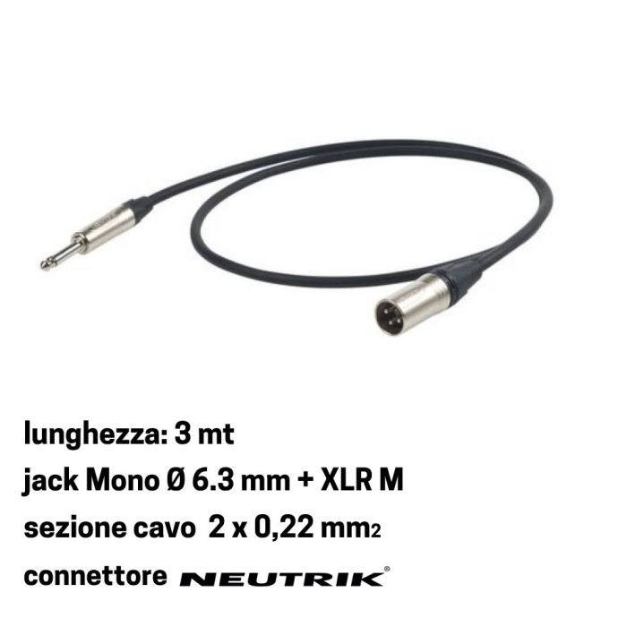Cavo jack mono/XLRM 3 mt Proel Esoteric con connettore Neutrik main product photo