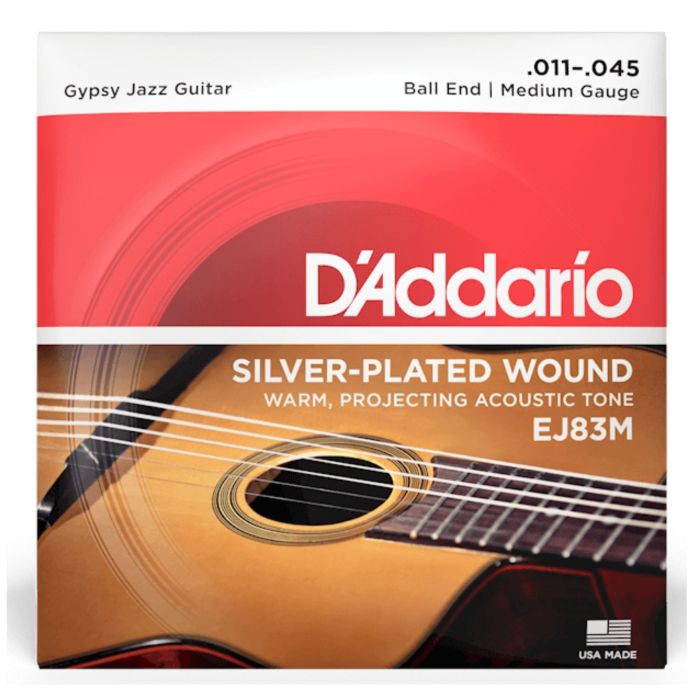 Corde acustica D'Addario EJ83M silver plated gypsy jazz ball end medium 11-45 main product photo
