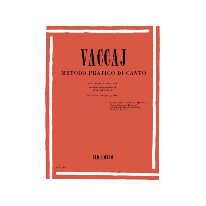 Vaccaj Metodo pratico di canto per Mezzo Sopprano/Baritono con Cd main product photo