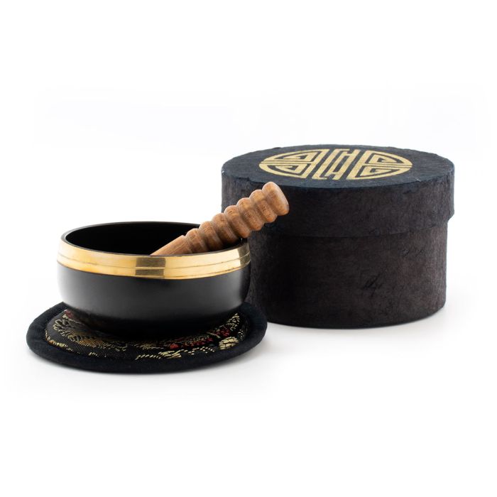 Campana Klangschalen 8cm con battente e scatola nero oro main product photo