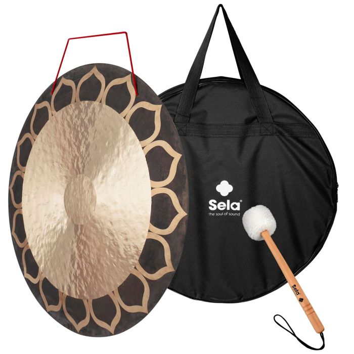 Sela SEGO40WIL Wind Gong 40" bronzo con battente e borsa fiori di loto main product photo