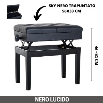 Panca alzabile nero lucido Kawai seduta trapuntata skay nero