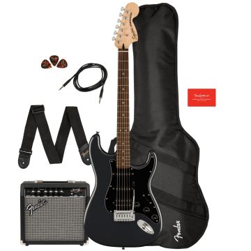 Kit Fender Squier Affinity Stratocaster HSS lrl charcoal frost meta amplificatore 15G
