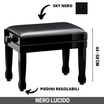 CGM 125 classica panca per pianoforte in legno nero lucido