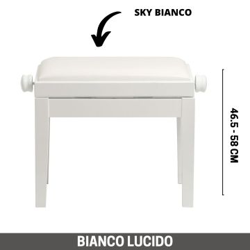 CGM 125 panca fissa per pianforte bianca lucida seduta skay