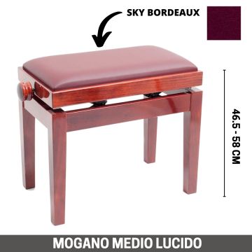 Panca alzabile CGM Export mogano medio lucido seduta skay bordeaux made in Italy