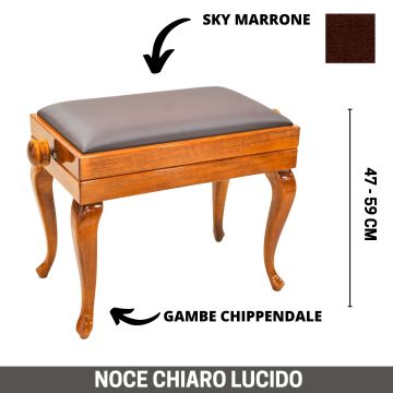 Panca alzabile CGM chippendale noce chiaro lucido seduta skay marrone made in Italy