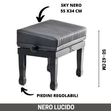 CGM SA panca alzabile per pianoforte seduta nero in pelle