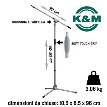 Asta Microfono giraffa K&M 21060-300-87 h. 92.5/163 cm peso: 3.06 kg