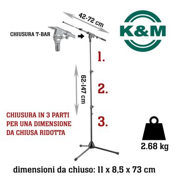 Asta Microfono giraffa K&M 25200-300-55 h. 62/147 cm peso: 3 kg