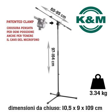 Asta Microfono giraffa K&M 25600-300-55 H. 97/164 cm peso: 3.34 kg