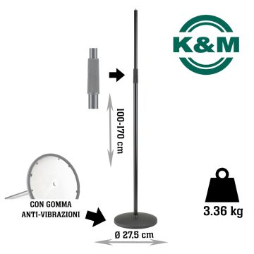 Asta Microfono dritta K&M 26125-300-55 h. 100/170 cm peso: 3.36 kg