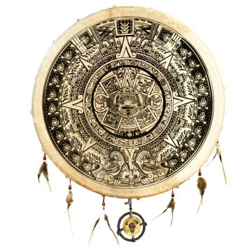 Shaman Drum 50cm Terre' pelle capra con battente serigrafia Maya