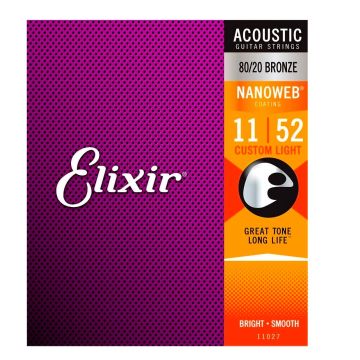 Corde Acustica Elixir 11027 Nanoweb 80/20 Bronze custom light 11-52