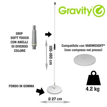 Asta Microfono dritta Gravity MS 23 W h.100/160 cm peso: 4 kg bianco 