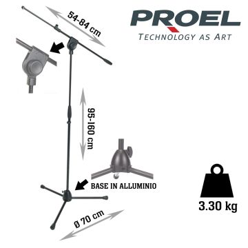 Asta Microfono giraffa Proel PRO200BK h.95/160 cm peso: 3.3 kg