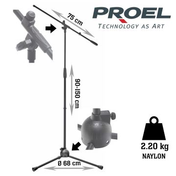 Asta Microfono giraffa Proel RSM180 h. 90/150 cm peso: 2.2 kg