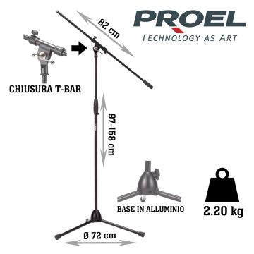 Asta Microfono giraffa Proel RSM195BK h. 97.5/158 cm peso: 2.2 kg