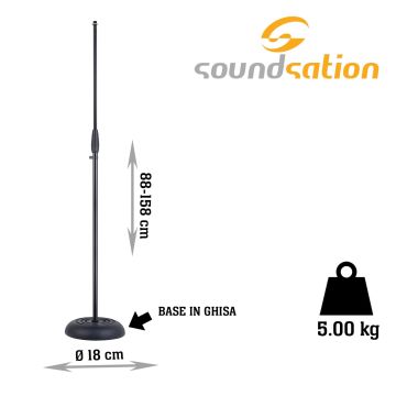 Asta Microfono dritta Soundsation SMICS-500-BK h. 88/158 cm peso 5 kg