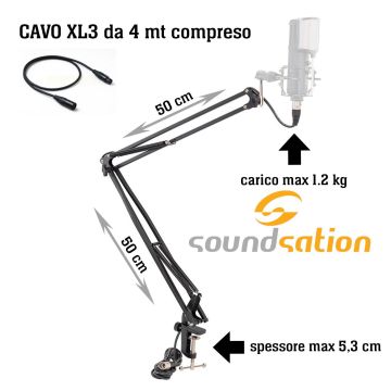 Braccio portamicrofono Soundsation ST-100M cavo microfonico 4mt