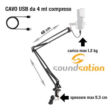 Braccio portamicrofono Soundsation ST-100U cavo usb 4mt