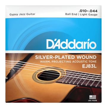 Corde acustica D'Addario EJ83L silver plated gypsy jazz ball end 10-44