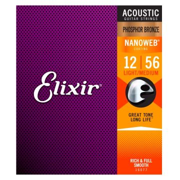 Corde Acustica Elixir 16077 Phosphor Bronze Nanoweb light medium 12-56