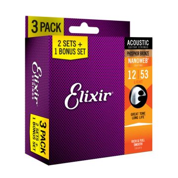 Corde Acustica 3Pack Elixir Nanoweb Phosphor Bronze light 12-53