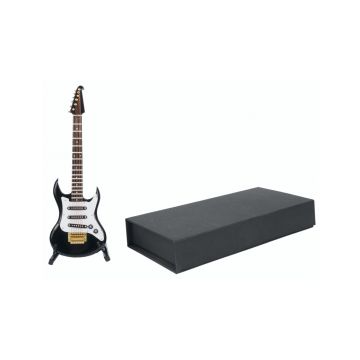 Miniatura Agifty chitarra elettrica nera 17cm con supporto e custodia