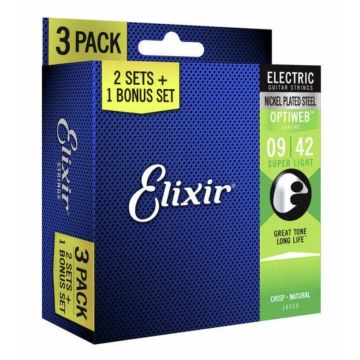 Elixir 19002 Optiweb Nickel super light 9-42 3 pack