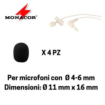 Antivento Monacor WS-150/SW per headset mini 4pz black