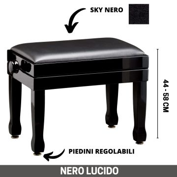CGM 125 classica panca per pianoforte in legno nero lucido CGM 125 classica panca per pianoforte in legno nero lucido
