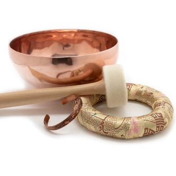 Campana Klangschalen 20cm colore oro rosa con braccialetto, anello e battente