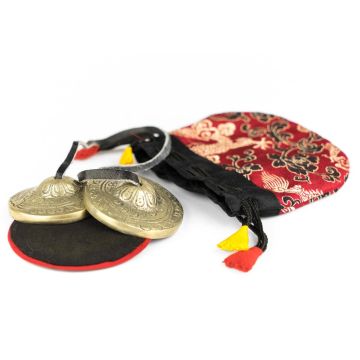 Klangschalen 5035 Finger Cymbal incisi Drago con cuscino e pochette 5cm