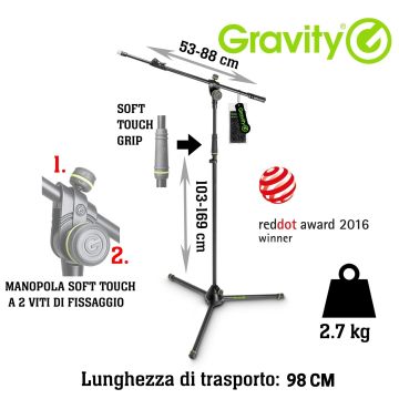 Asta Microfono giraffa Gravity MS 4322 B h.103/169 cm peso: 2.7 kg