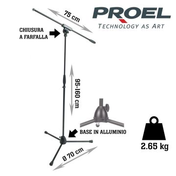 Asta Microfono giraffa Proel RSM100BK h.95/160 cm peso: 2,65 kg