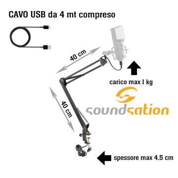 Braccio portamicrofono Soundsation ST-50U cavo usb 4mt