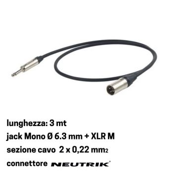 Cavo jack mono/XLRM 3 mt Proel Esoteric con connettore Neutrik