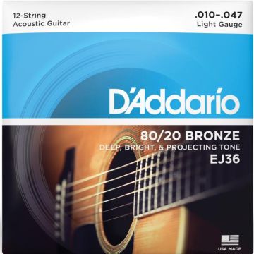 Corde D`Addario EJ36 Chitarra acustica 1 2 corde 10-47