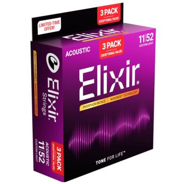 Elixir 16568 Corde Acustica 3pz Nanoweb Phosphor Bronze custom light 11-52