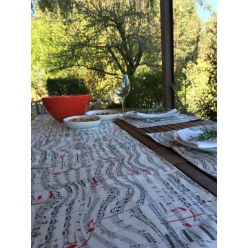 Tovaglietta runner Music-Gift white spartiti cotone 35x150 cm