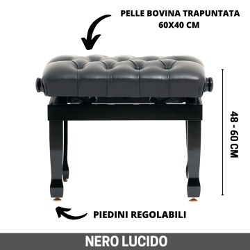 CGM 125-CAP Panca regolabile in altezza per pianoforte nero