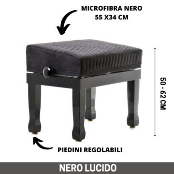 CGM SA panca alzabile per pianoforte seduta nero microfibra