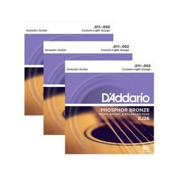 Corde Acustica 3 Pack D'Addario EJ26-3D Phosphor Bronze custom light 11-52