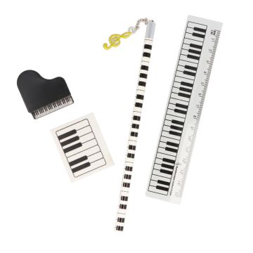 Set da scrivania Musikboutique tastiera con matita, gomma, temperino e righello